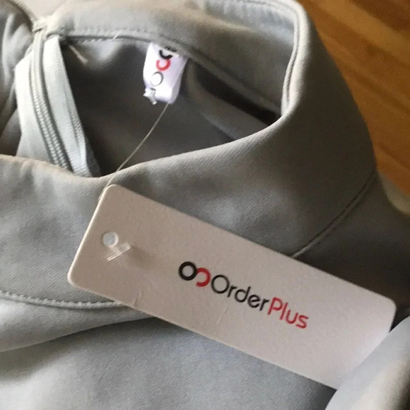 OrderPlus gray knit fitted midi, bow accent, Med - Picture 5 of 5